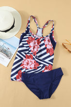 Load image into Gallery viewer, Blue Floral Printed Lined Tankini Swimsuit | Swimwear/Tankinis
