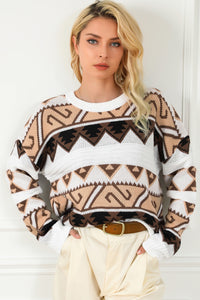 Multicolor Geometric Print Crew Neck Drop Shoulder Sweater | Tops/Sweaters & Cardigans