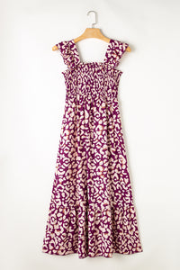 Maxi Dress | Rose Leopard Ruffle Straps High Waist Long Dress