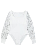 Load image into Gallery viewer, White Lace Sleeves Square Neck Bodysuit | Tops/Bodysuits
