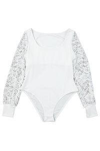 White Lace Sleeves Square Neck Bodysuit | Tops/Bodysuits