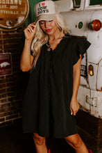 Load image into Gallery viewer, Black Ruffle Sleeve V Neck Frilled Shift Dress | Dresses/Mini Dresses
