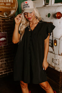 Black Ruffle Sleeve V Neck Frilled Shift Dress | Dresses/Mini Dresses