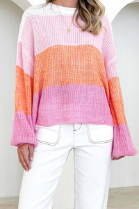 Pullover Sweater | Pink Colorblock Drop Shoulder