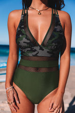 Load image into Gallery viewer, Army Green Camo Patchwork One Piece Swimsuit | Swimwear/One Piece Swimsuit
