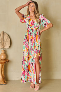 Pink Boho Tie-dye Print V Neck Maxi Dress | Dresses/Maxi Dresses