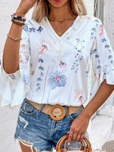 Load image into Gallery viewer, Ruffled Top | Printed V-Neck Half Sleeve Blouse
