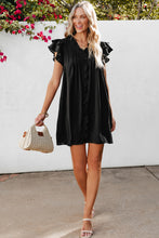 Load image into Gallery viewer, Black Ruffle Sleeve V Neck Frilled Shift Dress | Dresses/Mini Dresses
