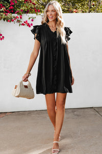 Black Ruffle Sleeve V Neck Frilled Shift Dress | Dresses/Mini Dresses