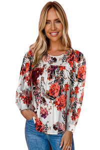 Fiery Red Retro Floral Long Sleeve Blouse | Tops/Blouses & Shirts