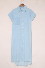 Load image into Gallery viewer, Sky Blue Chambray Shirt Short Sleeves Midi Dress
