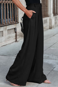 Black Pleated Elegant Wide Leg Pants | Bottoms/Pants & Culotte