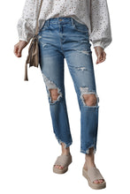 Load image into Gallery viewer, Sky Blue Ripped Knee Hole High Waist Jeans | Bottoms/Jeans
