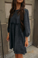 Load image into Gallery viewer, Denim Dress | Black Balloon Sleeve High Waist Dress
