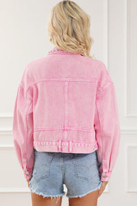 Womens Denim Jacket | Pink Rivet Studded Pocketed Denim Jacket | Outerwear/Denim jackets