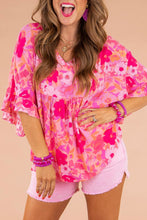 Load image into Gallery viewer, Rose Floral Print Ruffled Half Sleeve Plus Size Babydoll Blouse | Plus Size/Plus Size Tops/Plus Size Blouses &amp; Shirts
