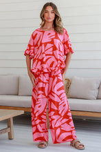 Load image into Gallery viewer, Strawberry Pink Abstract Printed Ruffled Top Wide Leg Pants Set
