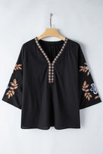 Load image into Gallery viewer, Bohemian Blouse | Black Floral Embroidered V Neck
