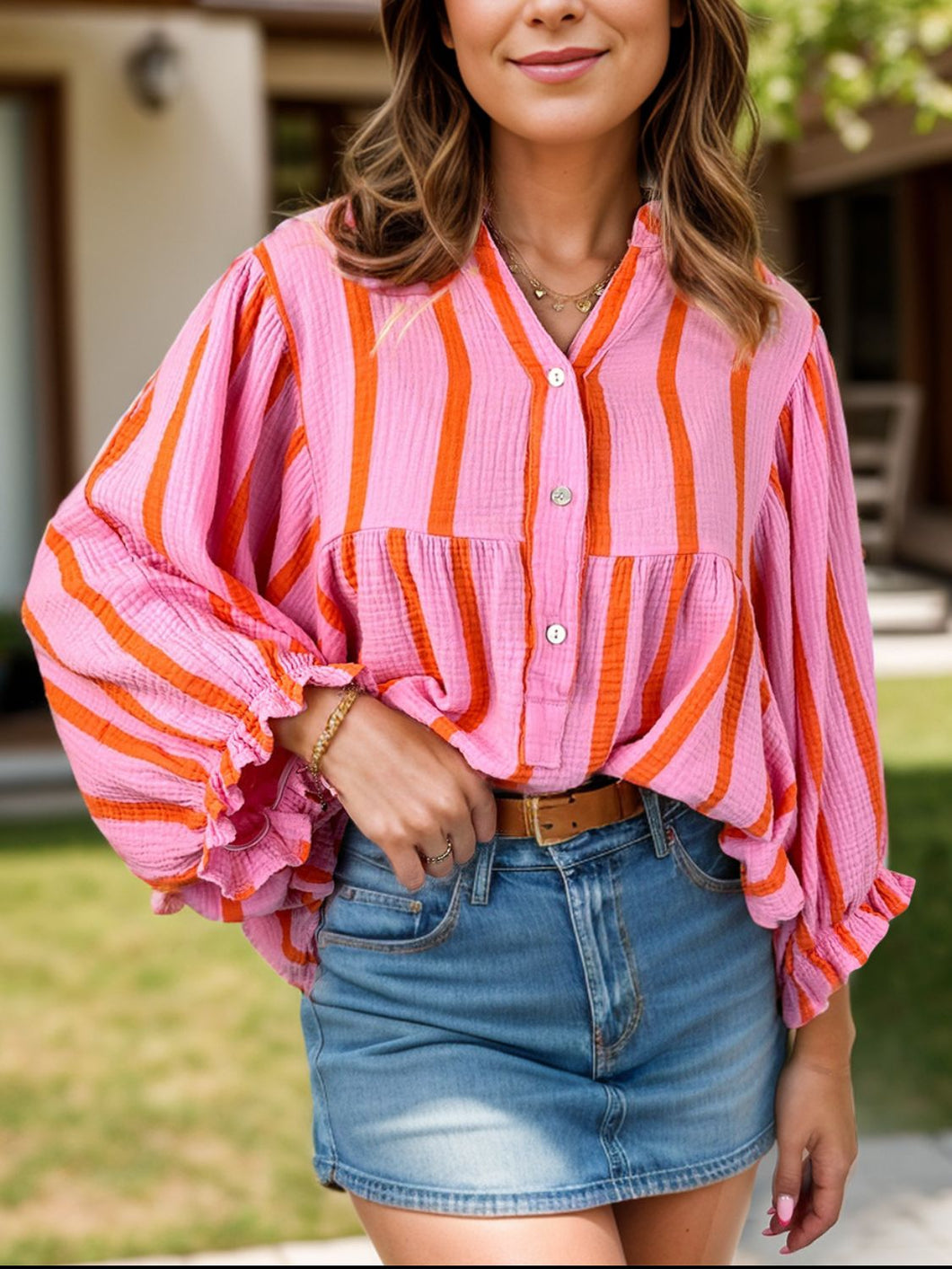 Striped Long Sleeve Blouse | 100% Cotton