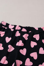 Load image into Gallery viewer, Black Valentine Heart Shape Print Long Sleeve Top Shorts Lounge Set | Loungewear &amp; Sleepwear/Loungewear
