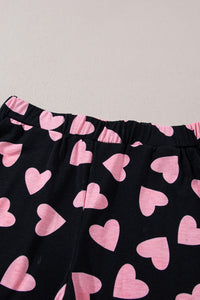 Black Valentine Heart Shape Print Long Sleeve Top Shorts Lounge Set | Loungewear & Sleepwear/Loungewear