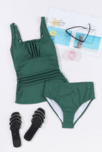 Load image into Gallery viewer, Blackish Green Ruched U Neck Ribbed Tankini | Swimwear/Tankinis
