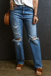 Blue Jeans | Distressed Raw Hem Blue Jeans with Pockets