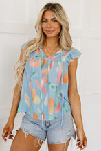 Load image into Gallery viewer, Cap Sleeve Top | Sky Blue Splotches Pattern Ruffled Shift Top
