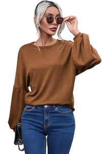 Faux Knit Jacquard Puffy Long Sleeve Top | Tops/Long Sleeve Tops