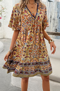Womens Mini Dress | Printed V-Neck Half Sleeve Mini Dress | Mini Dress
