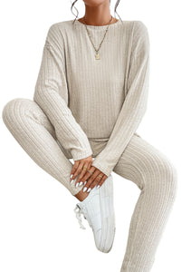 Skinny Pants Set | Apricot Knit Loose Long Sleeve Top Pants