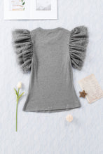 Load image into Gallery viewer, Ruffle Sleeve Top | Gray Dotty Mesh Ribbed Knit Top
