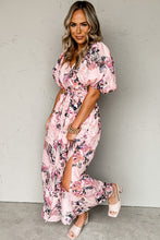 Load image into Gallery viewer, Womens Maxi Dress | Pink Floral Puff Sleeve High Waist Maxi Dress | Dresses/Floral Dresses
