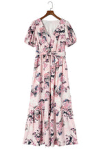 Load image into Gallery viewer, Womens Maxi Dress | Pink Floral Puff Sleeve High Waist Maxi Dress | Dresses/Floral Dresses
