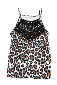 Leopard Print Lace Patchwork Spaghetti Strap Cami Top