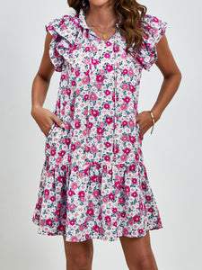 Womens Mini Dress | Tied Floral Cap Sleeve Mini Dress | Mini Dress