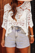 Load image into Gallery viewer, Oatmeal Bohemian Macrame Lace Crochet Half Sleeve Blouse
