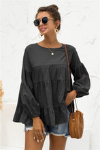 Load image into Gallery viewer, Long Sleeve Blouse | Round Neck Bubble Sleeve Tiered Top
