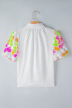 Load image into Gallery viewer, Puff Sleeve Top | White Collar Sequin Flower Textured Blouse
