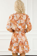 Load image into Gallery viewer, Camel Lace up Split Neck Tunic Floral Dress | Dresses/Floral Dresses
