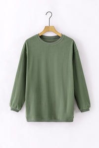 Womens Sweatshirt | Green Ribbed Oversized