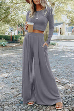 Load image into Gallery viewer, Pants Set | Gray Solid Color Ribbed Crop Top
