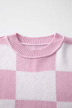 Load image into Gallery viewer, Checkered Sweater | Pink Bishop Sleeve Sweater
