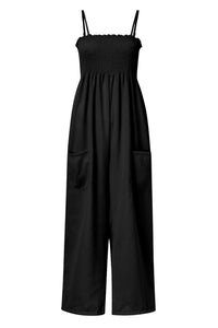 Womens Jumpsuit | Smocked Spaghetti Strap Wide Leg Jumpsuit | jumpsuit