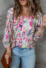 Load image into Gallery viewer, Green Floral Print Puffy Sleeve Loose Blouse | Tops/Blouses &amp; Shirts
