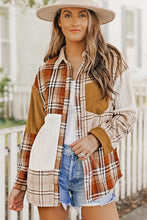 Load image into Gallery viewer, Orange Plaid Color Block Patchwork Shirt Jacket with Pocket | Outerwear/Jackets
