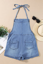 Load image into Gallery viewer, Light Blue Grommet Tie Straps Casual Denim Romper | Bottoms/Jumpsuits &amp; Rompers
