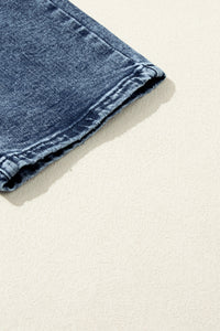 High Waist Slim Fit Jeans | Blue Light Wash Frayed Jeans