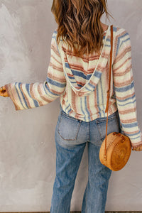 Multicolor Striped Knit Kangaroo Pocket Hooded Sweater | Tops/Sweaters & Cardigans