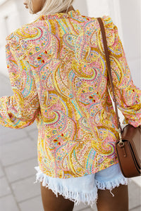 Bohemian Top | Yellow Paisley Print Ruffled Shirt